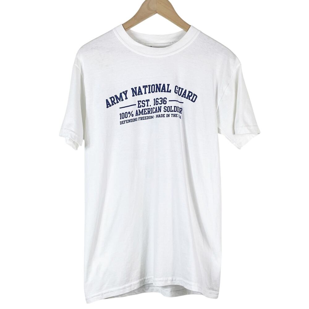 Vintage Men's White Army National Guard T Shirt Double Stitch Jerzees Tag Small
